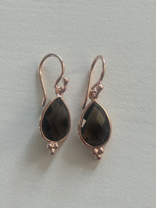 Ohrhänger facettierter Rauchquarz rosé vergoldet