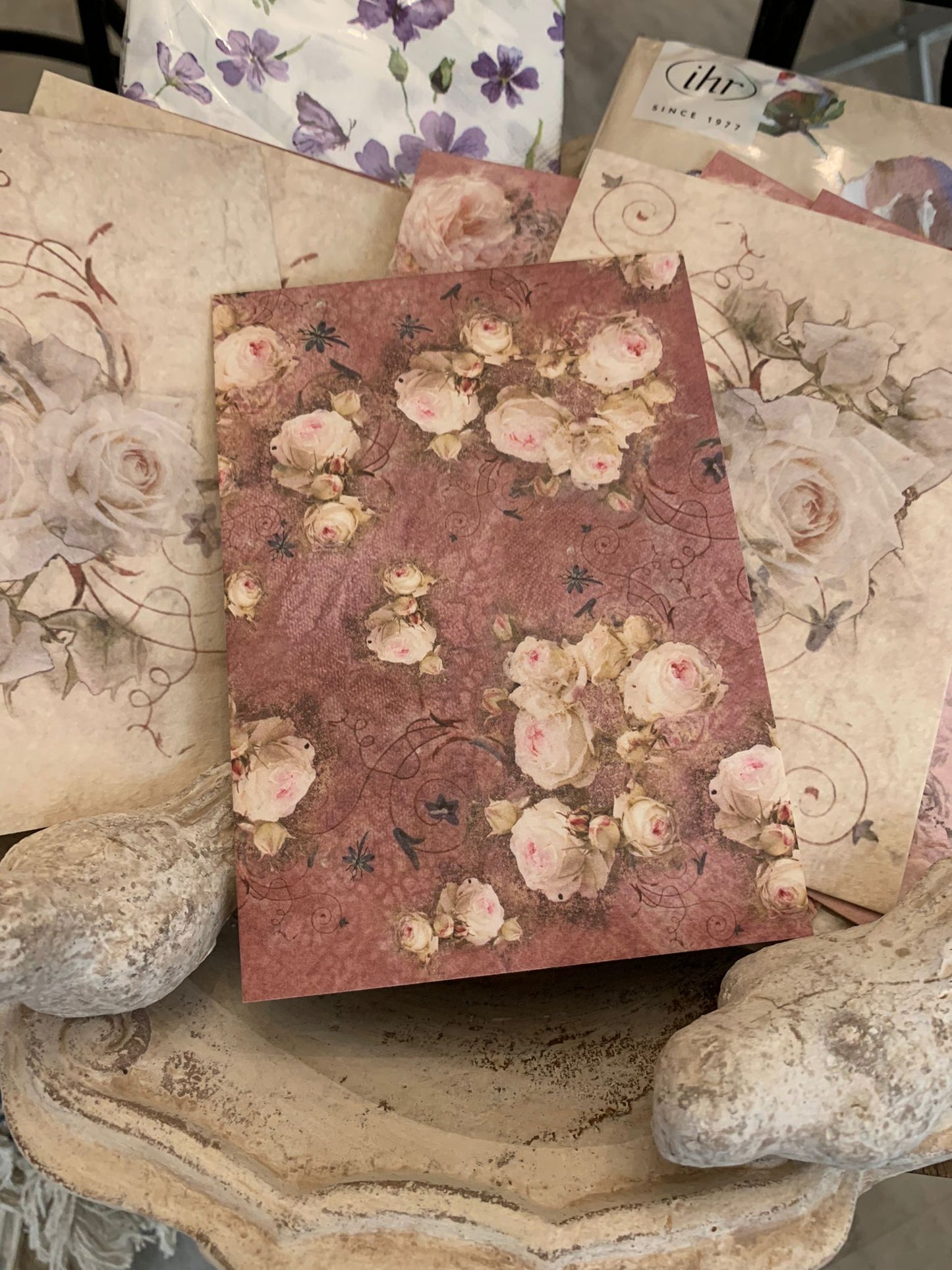 Postkarten englische Rosen dunkel