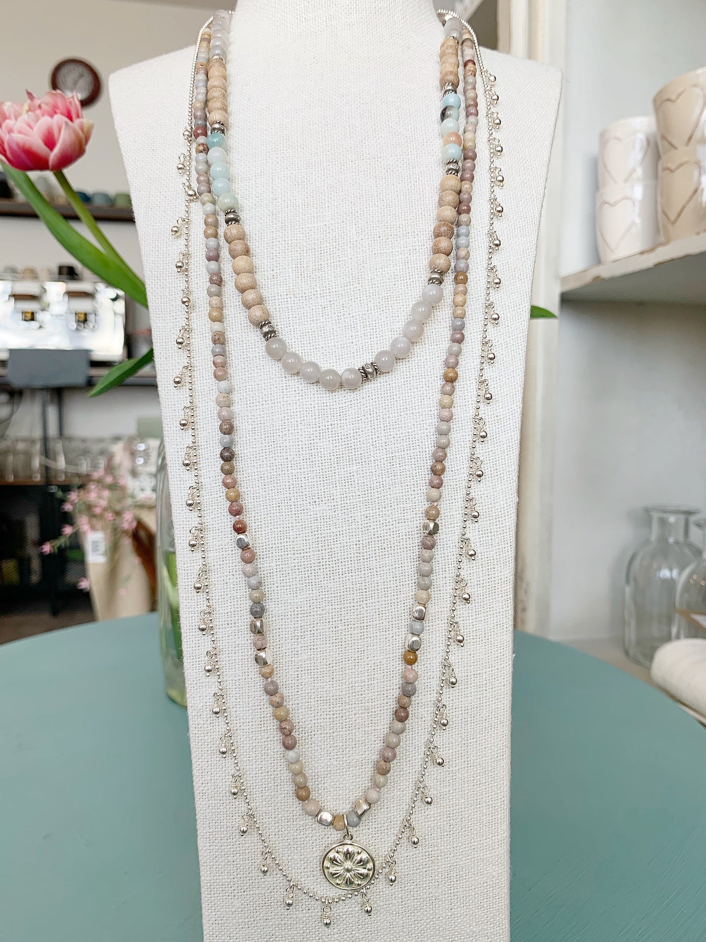 Halskette Marmor-Jaspis und Silber