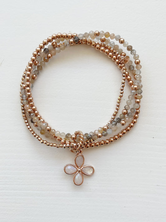 Armband-Set Mondstein und rosé gold