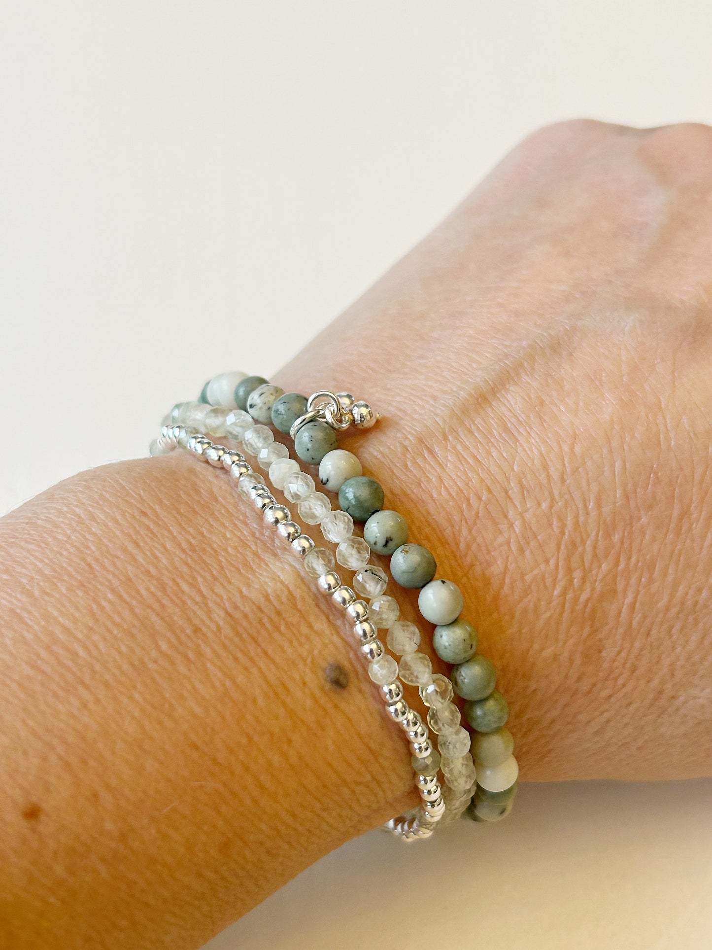 Jaspis lindgrün 3er-Set mit Prehnit und Silber