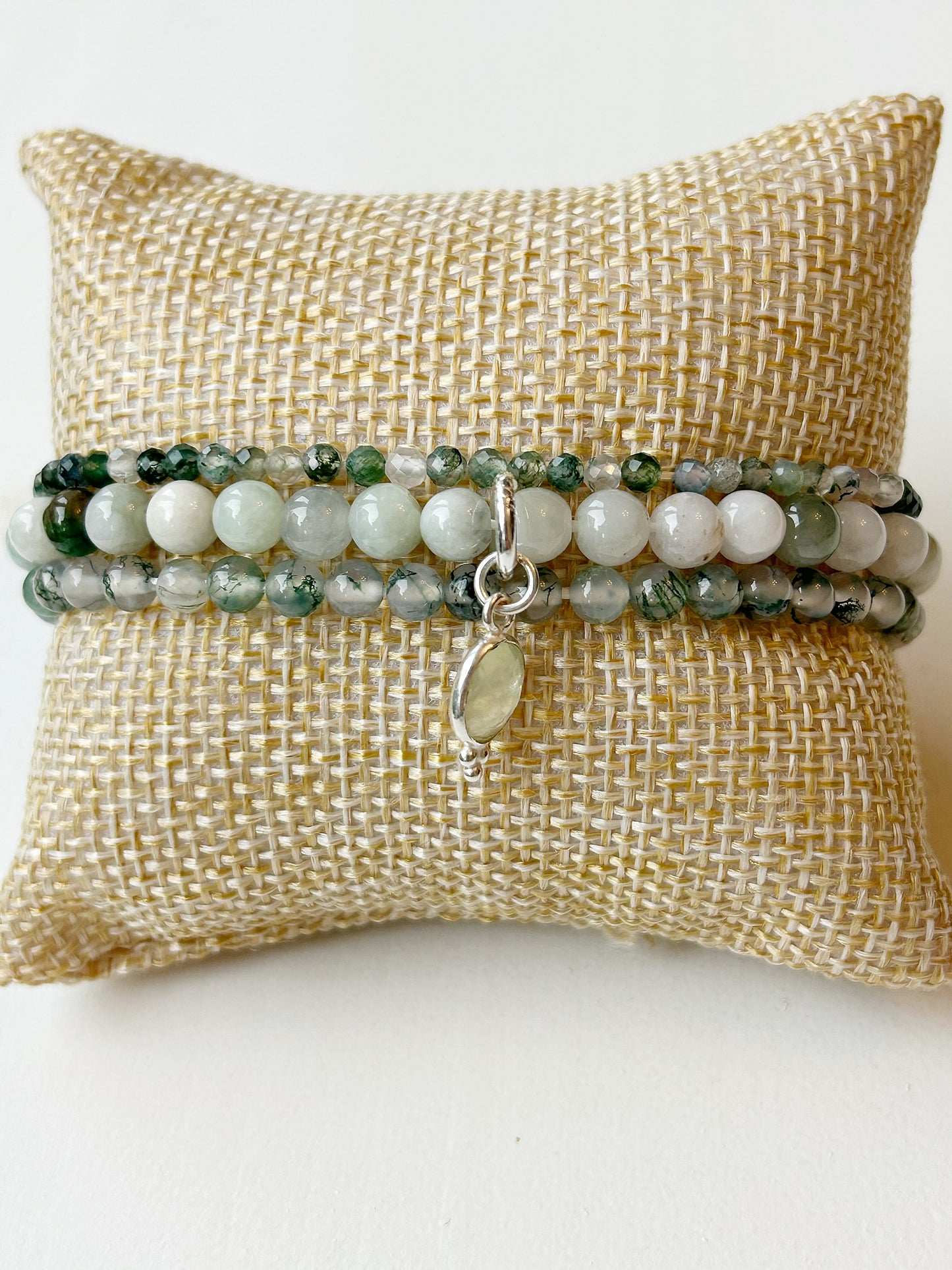 Moosachat und Jade 3er Armband