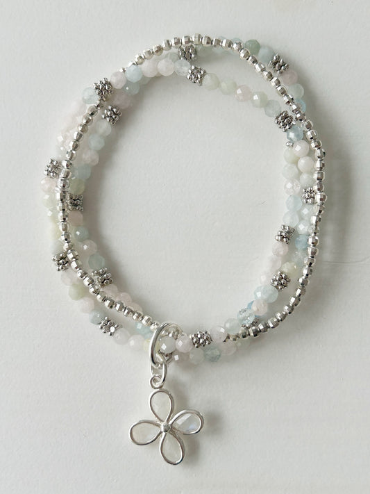 Armband facettierter Morganit mit Aquamarin und Silber