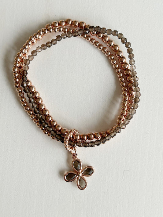 Armband Rosé Gold und Rauchquarz mit Anhänger