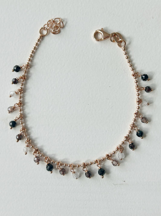 Armkette Zirkon braun-schwarz rosegold