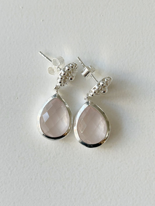 Ohrhänger Tropfen facettierter Rosenquarz