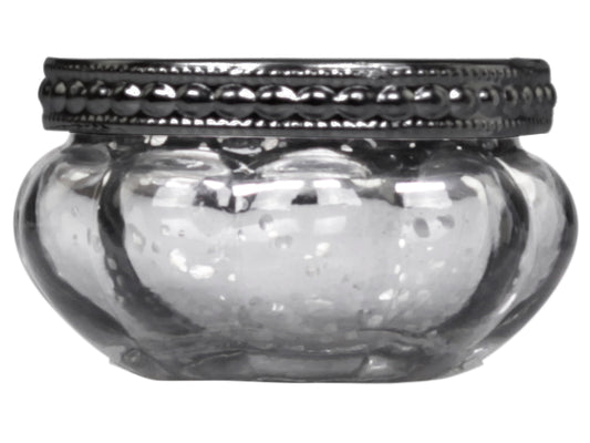 Teelichthalter  mit Silberperlenkannte und Antik-Finish