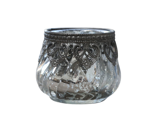 Teelichthalter  mit Silberdekor und im Antik-Finish