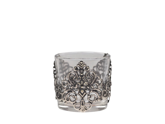 Teelichthalter mit silber Dekor