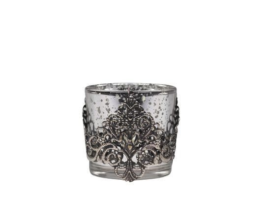 Teelichthalter Antik-Silber und mit silber Dekor