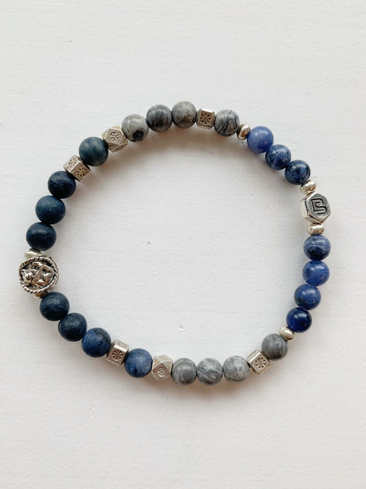 Armbnd Sodalith, Dumortierit, Jaspis und Silber