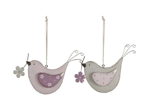 Vogel mit Blume zum aufhängen violette/ creme klein